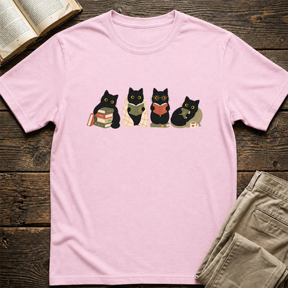 Black Cats Reading Softstyle T-Shirt | Book Lover Gift Light Pink