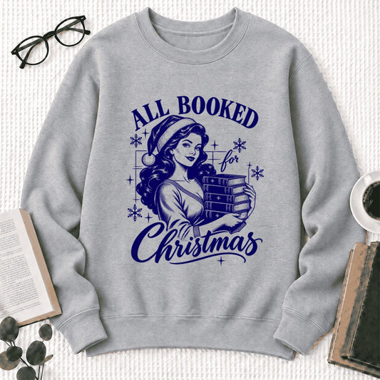 All Booked For Christmas Softstyle Sweatshirt | Christmas Book Lover Gift Sport Grey