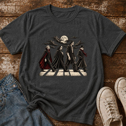 Monsters Road Printed T-Shirt | Halloween Book Lover Gift Dark Heather