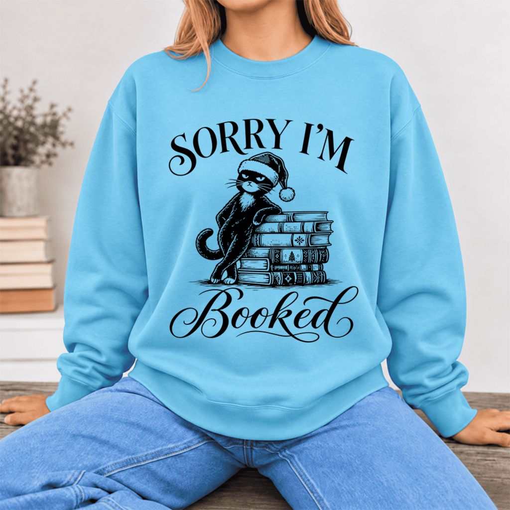 Sorry I'M Booked Softstyle Sweatshirt | Christmas Book Lover Gift Sky