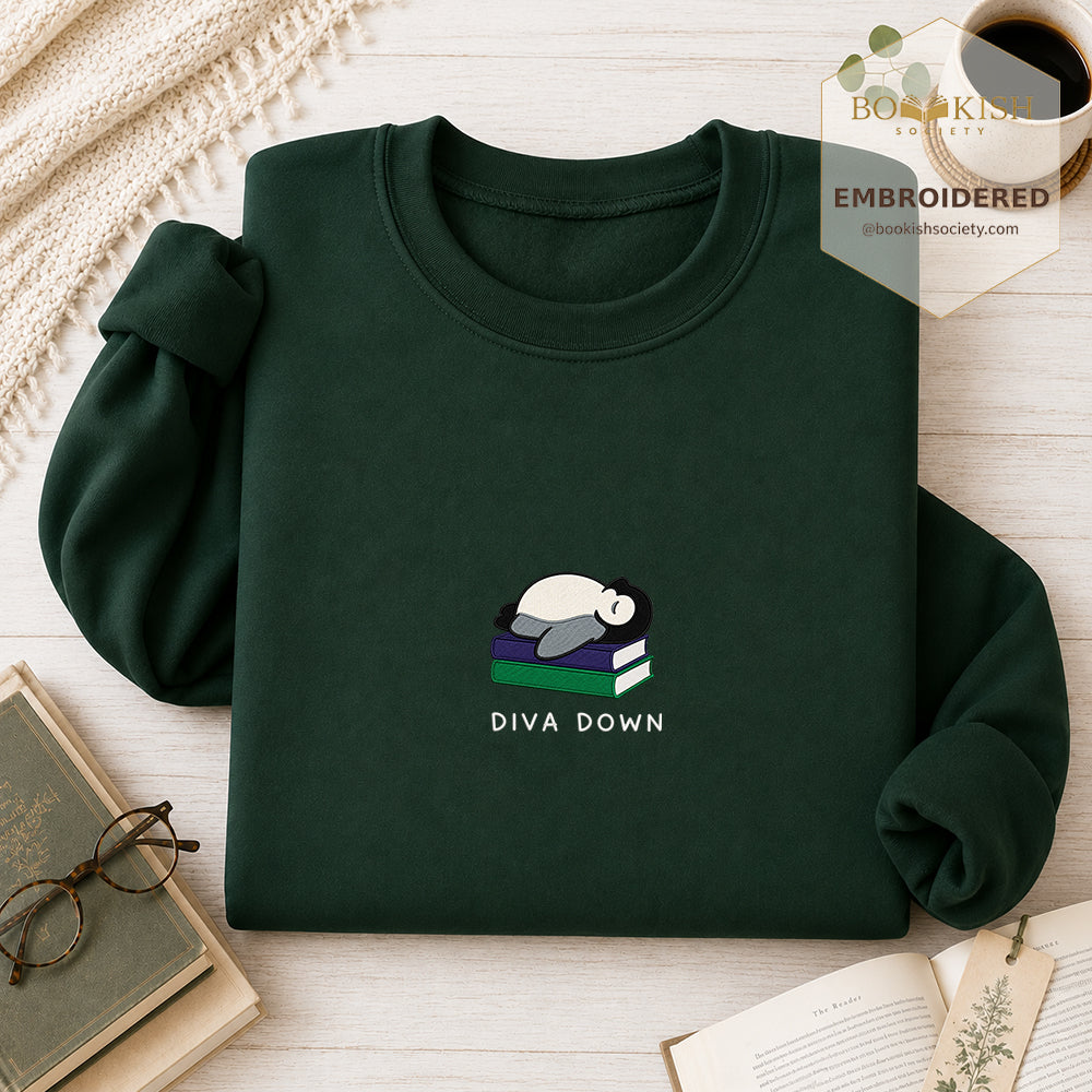 Diva Down Penguin Embroidered Sweatshirt | Reader Gift Forest Green