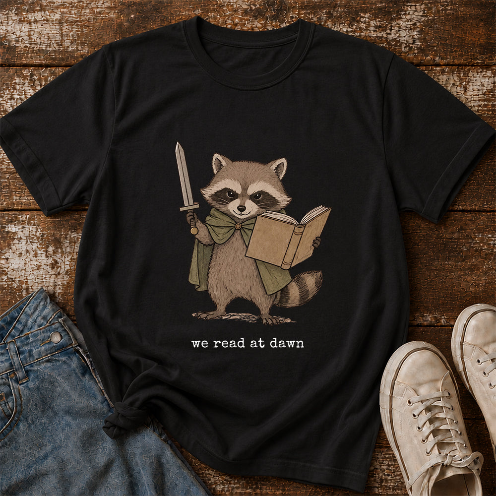 Funny Raccoon Reading Softstyle T-Shirt | Book Lover Gift Black