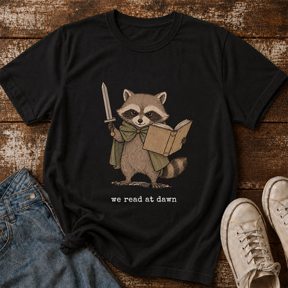 Funny Raccoon Reading Softstyle T-Shirt | Book Lover Gift Black