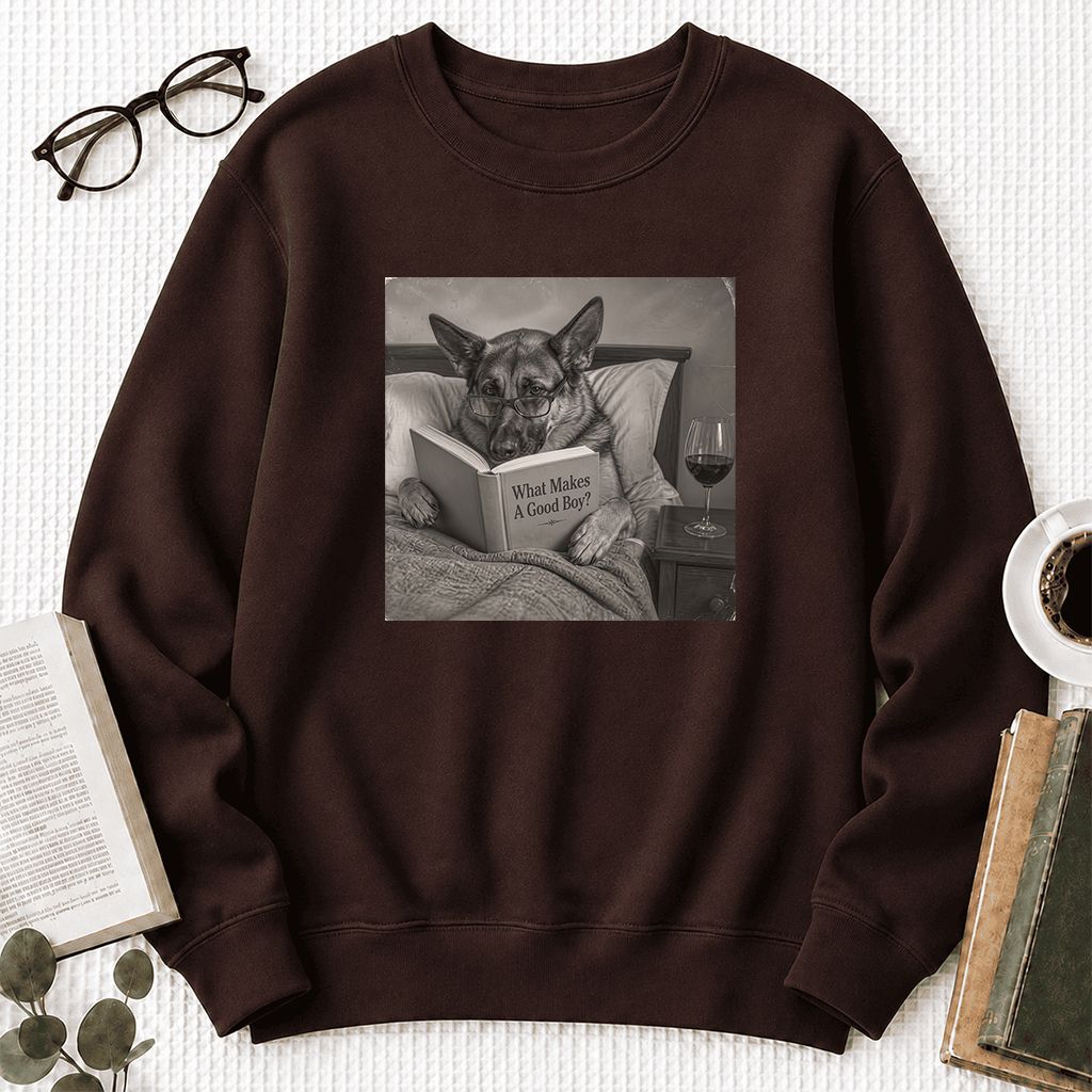 What Makes A Good Boy Crewneck Sweatshirt | Dog Lover Reader Gift Dark Chocolate