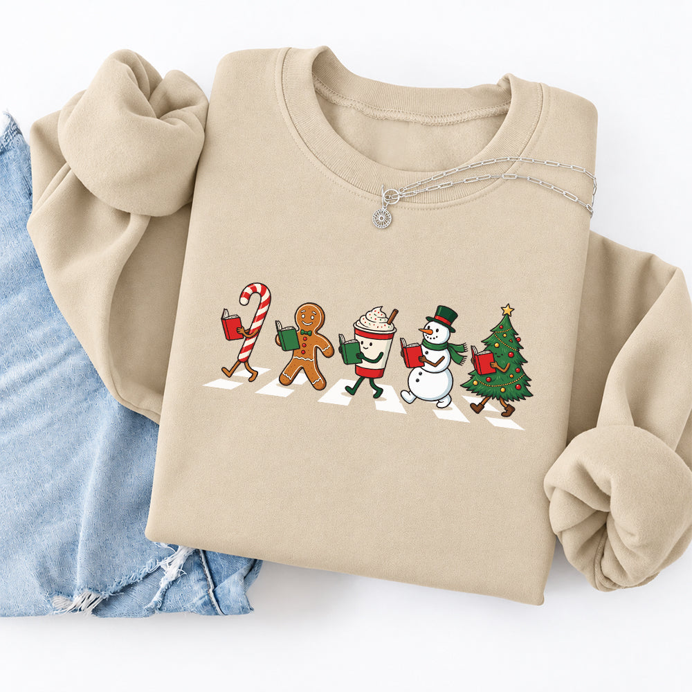 Christmas Reading Parade Softstyle Sweatshirt | Christmas Gift For Readers Sand