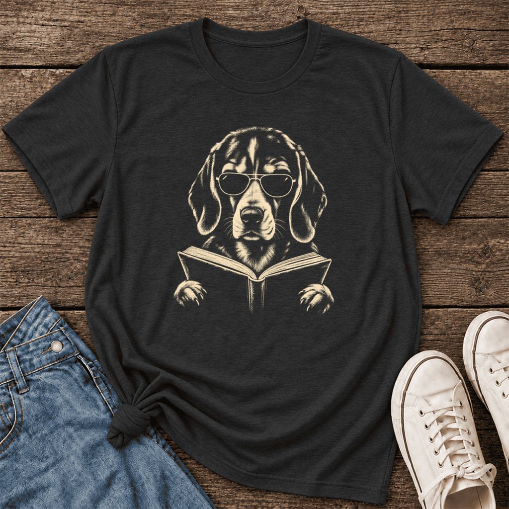 Beagle Reading Book Ultra-Soft Cotton T-Shirt | Beagle Lover Gift Black Heather