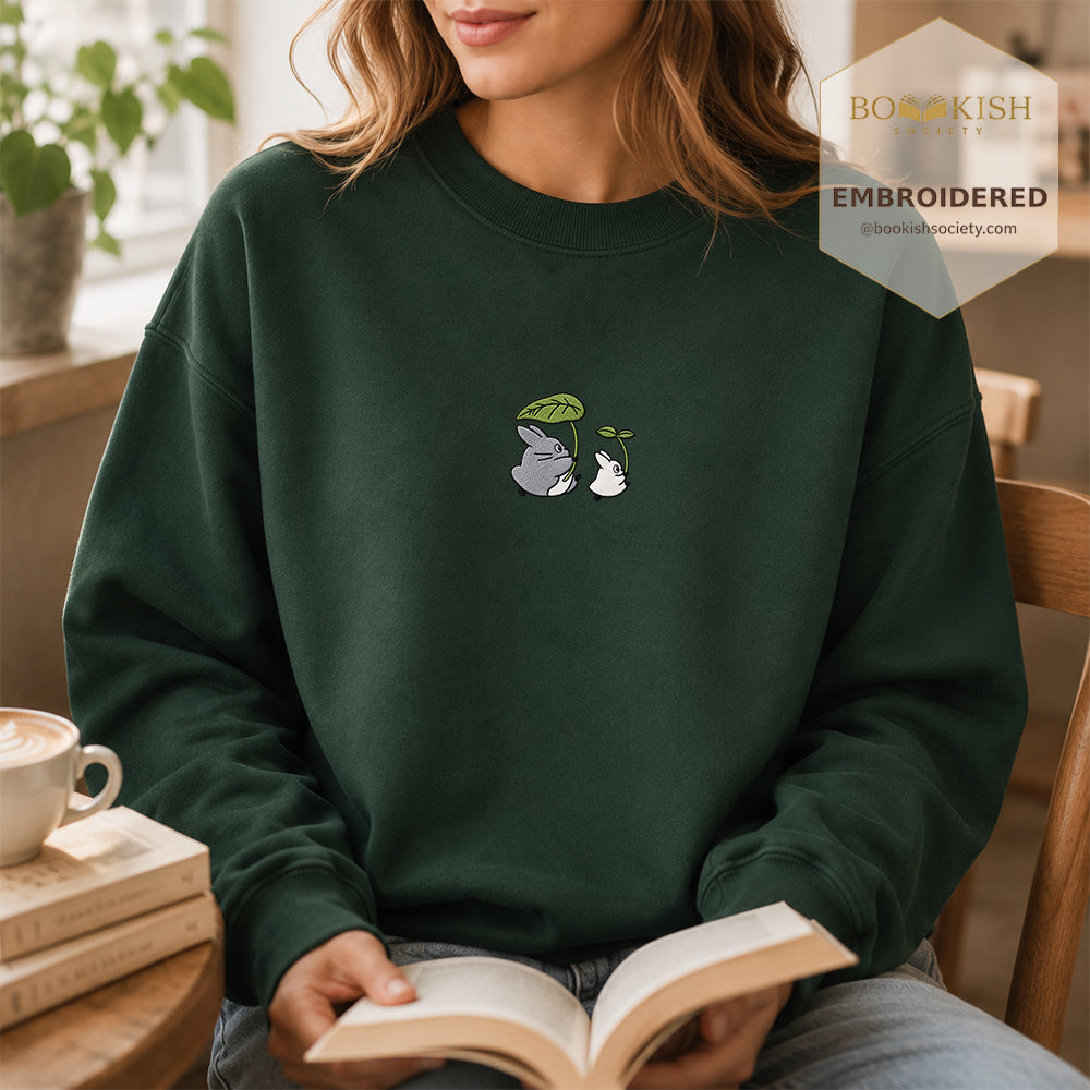 Forest Spirits and Flowers Embroidered Sweatshirt | Reader Gift Forest Green