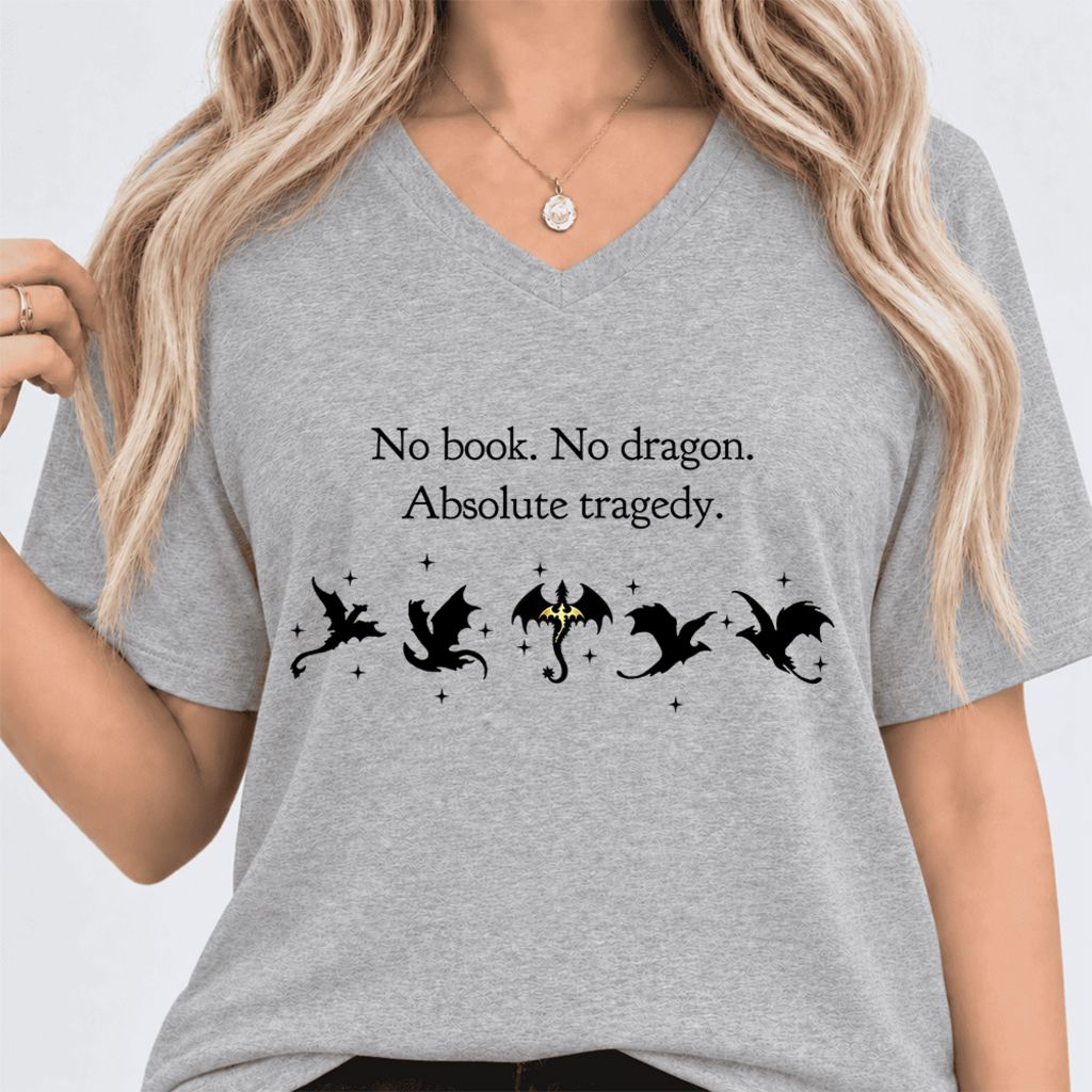No Book, No Dragon, Absolute Tragedy Ultra-Soft V-Neck | Fantasy Book Lover Gift Athletic Heather