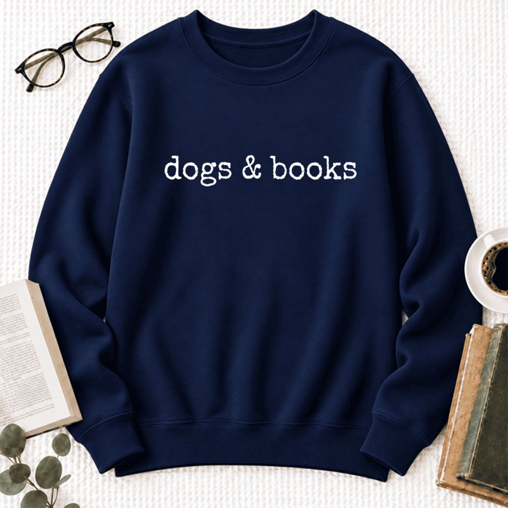 Dogs & Books Softstyle Sweatshirt | Dog Lover & Reader Gift Navy