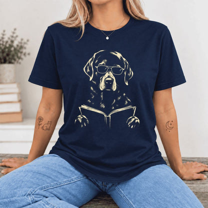Labrador Retriever Reading Book Ultra-Soft Cotton T-Shirt | Dog Mom Reader Gift Navy