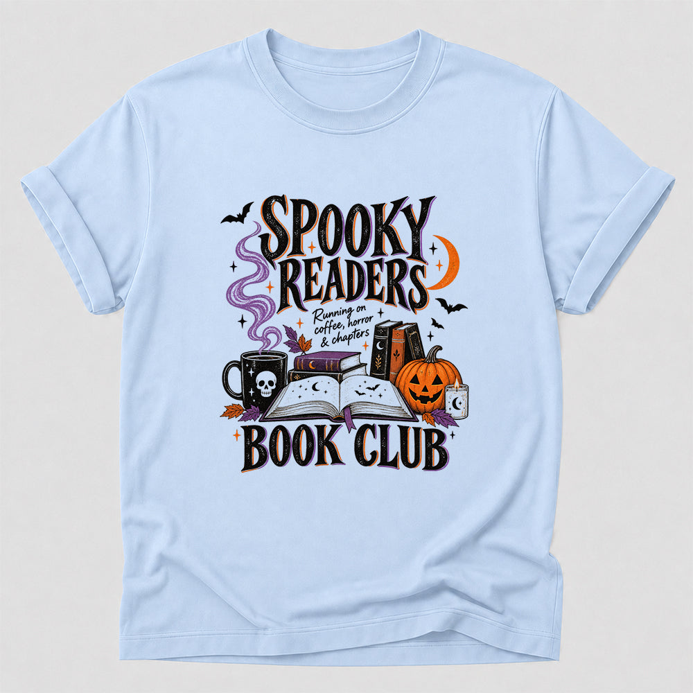 Spooky Readers Book Club Printed T-Shirt | Halloween Book Lover Gift Light Blue