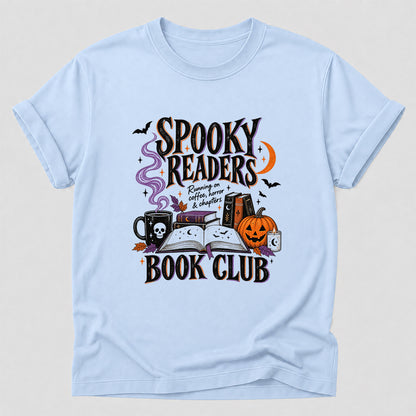 Spooky Readers Book Club Printed T-Shirt | Halloween Book Lover Gift Light Blue
