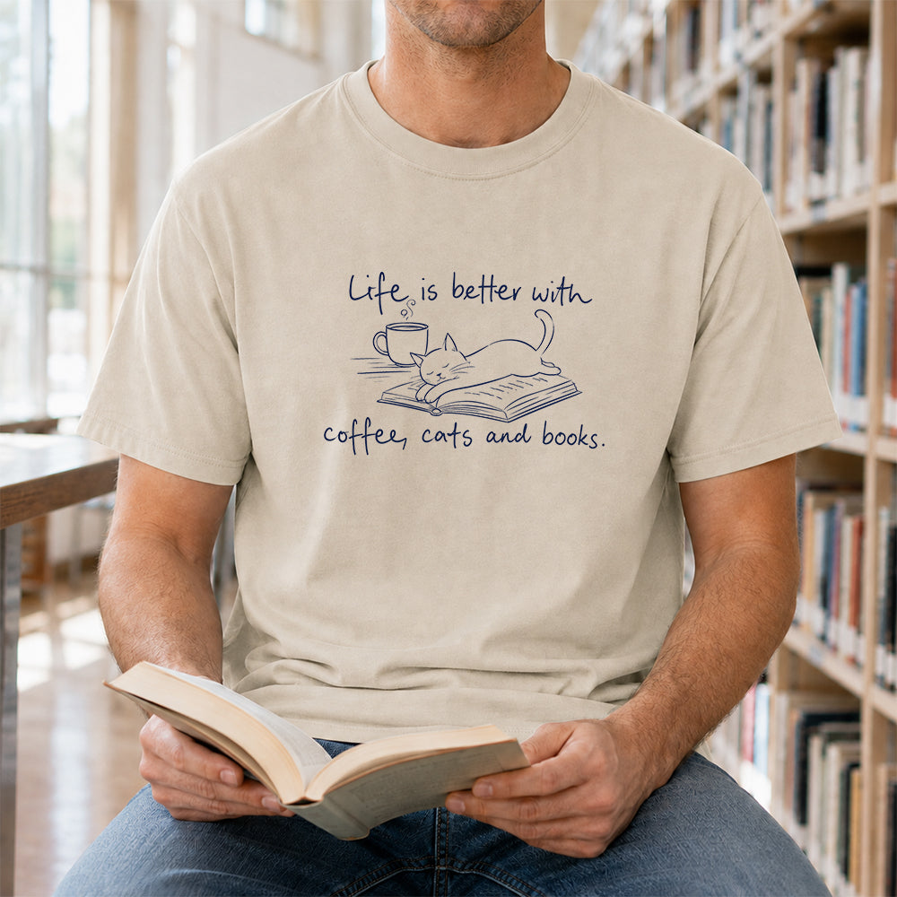 Funny Cats and Books Design Softstyle T-Shirt | Book Lover Gift Sand