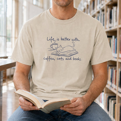 Funny Cats and Books Design Softstyle T-Shirt | Book Lover Gift Sand