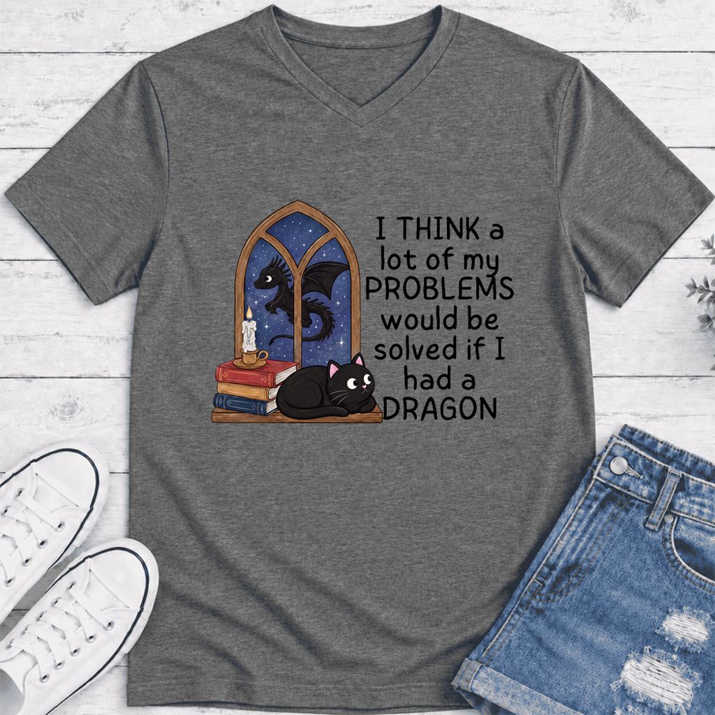 If I Could Have A Dragon Ultra-Soft V-Neck | Fantasy Reader Gift Deep Heather