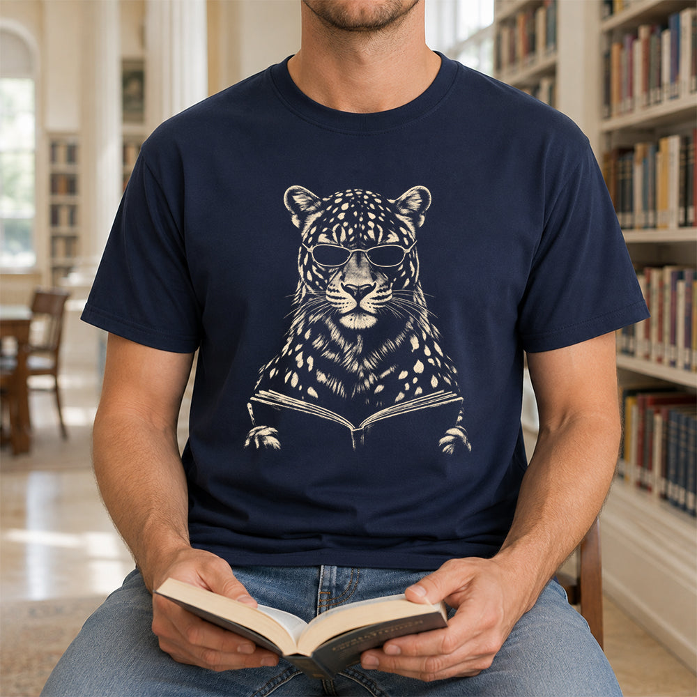 Leopard Reading Book Softstyle T-Shirt | Book Lover Gift Navy