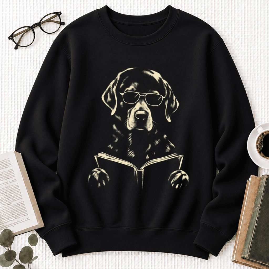 Labrador Retriever Reading Book Softstyle Sweatshirt | Dog Mom Reader Gift Black