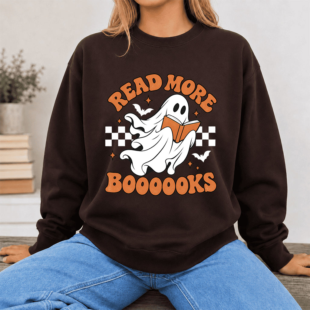 Read More Books Ghost Printed Sweatshirt | Halloween Book Lover Gift Dark Chocolate