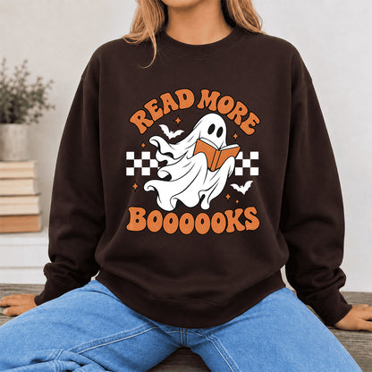 Read More Books Ghost Printed Sweatshirt | Halloween Book Lover Gift Dark Chocolate