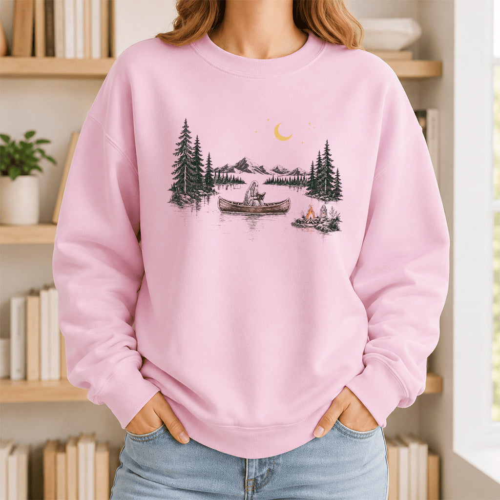 Reading Ghost On The Boat Printed Sweatshirt | Halloween Reader Gift Light Pink