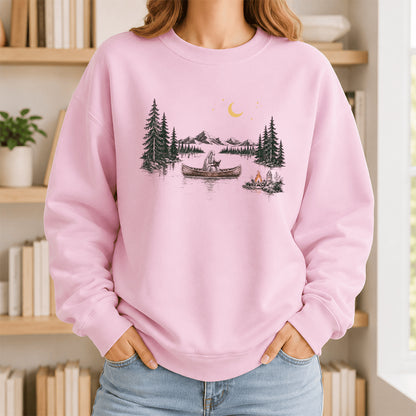 Reading Ghost On The Boat Printed Sweatshirt | Halloween Reader Gift Light Pink