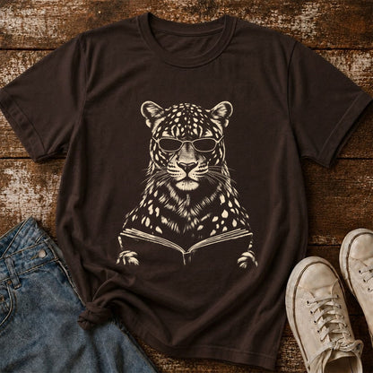 Leopard Reading Book Softstyle T-Shirt | Book Lover Gift Dark Chocolate