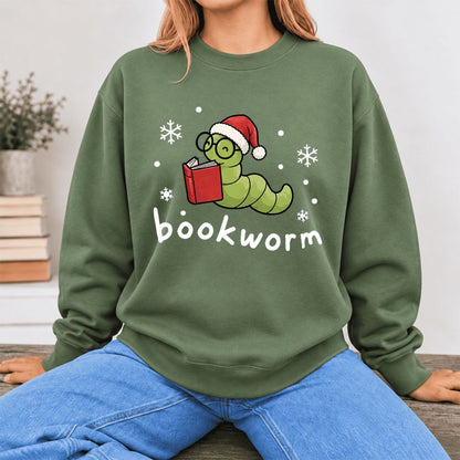 Christmas Bookworm Softstyle Sweatshirt | Christmas Book Lover Gift Military Green