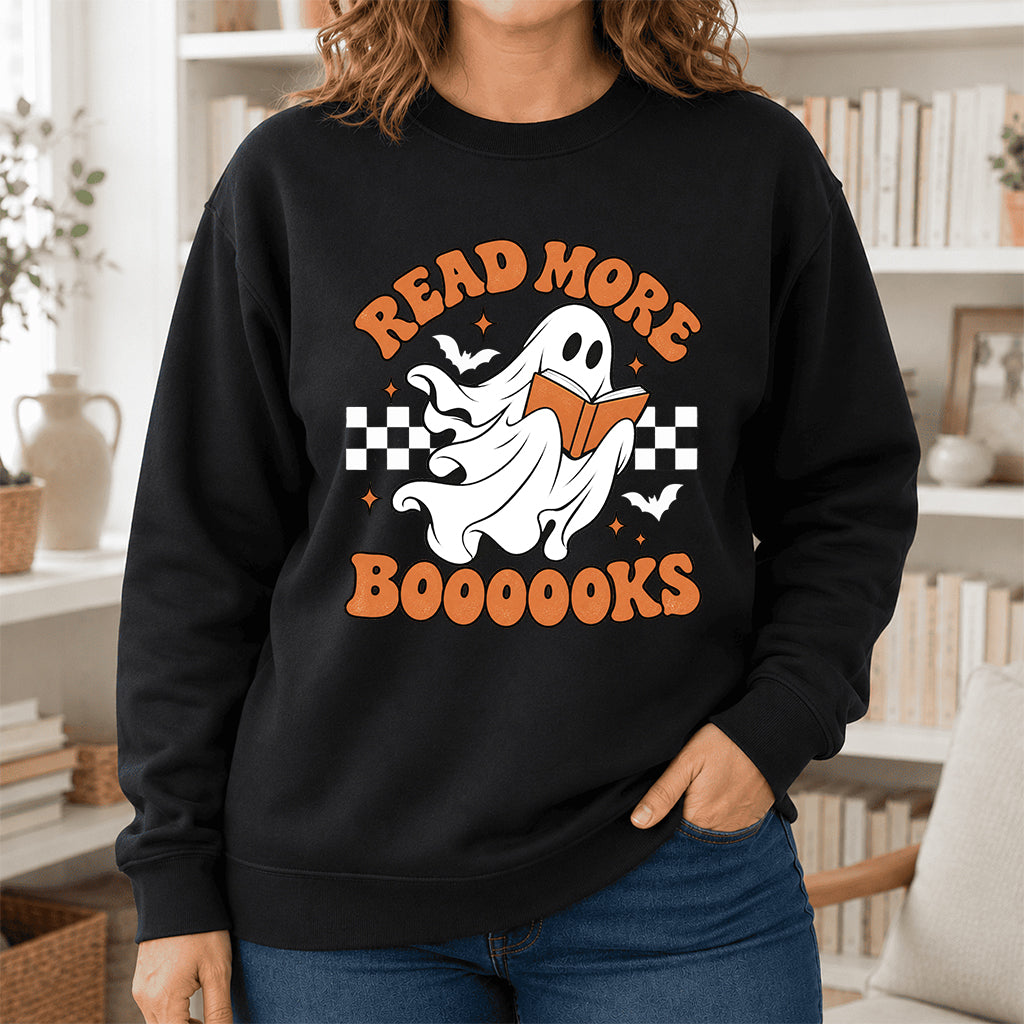Read More Books Ghost Printed Sweatshirt | Halloween Book Lover Gift Black