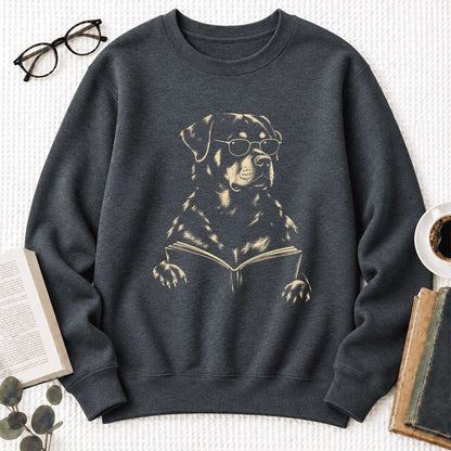 Rottweiler Reading Book Softstyle Sweatshirt | Dog Mom Reader Gift Dark Heather