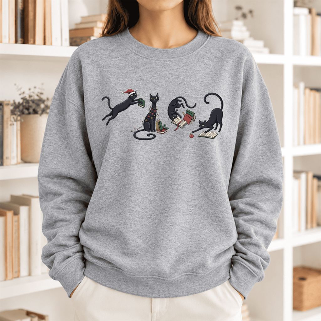 Christmas Reading Cats Softstyle Sweatshirt | Christmas Book Lover Gift Sport Grey