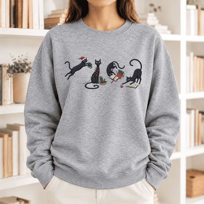 Christmas Reading Cats Softstyle Sweatshirt | Christmas Book Lover Gift Sport Grey