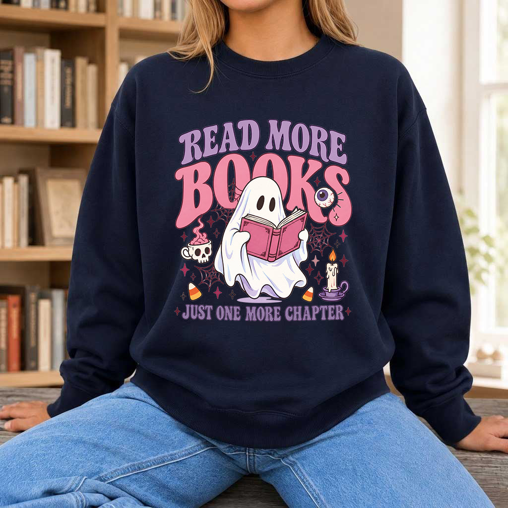Read More Books Printed Sweatshirt | Halloween Book Lover Gift Navy