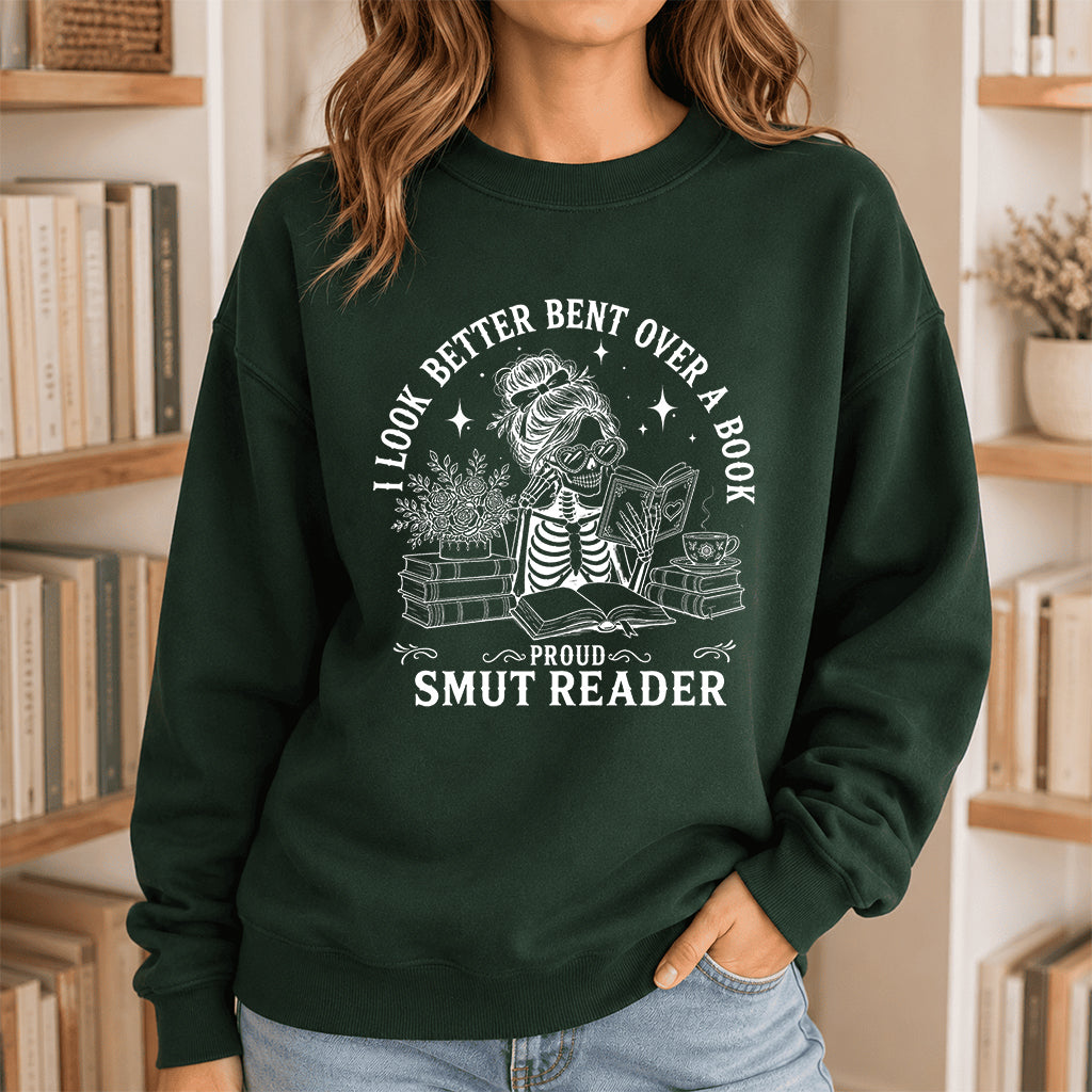 I Look Better Bend Over A Book Crewneck Sweatshirt | Reader Gift Forest Green