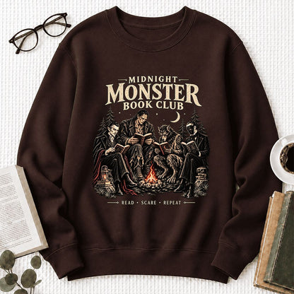 Midnight Monster Book Club Printed Sweatshirt | Halloween Book Lover Gift Dark Chocolate