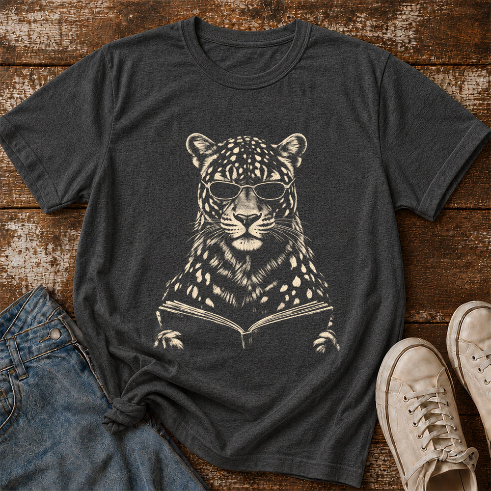 Leopard Reading Book Softstyle T-Shirt | Book Lover Gift Dark Heather