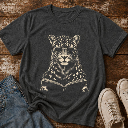 Leopard Reading Book Softstyle T-Shirt | Book Lover Gift Dark Heather