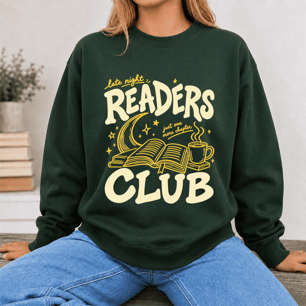 Late Night Readers Club Crewneck Sweatshirt | Reader Gift Forest Green