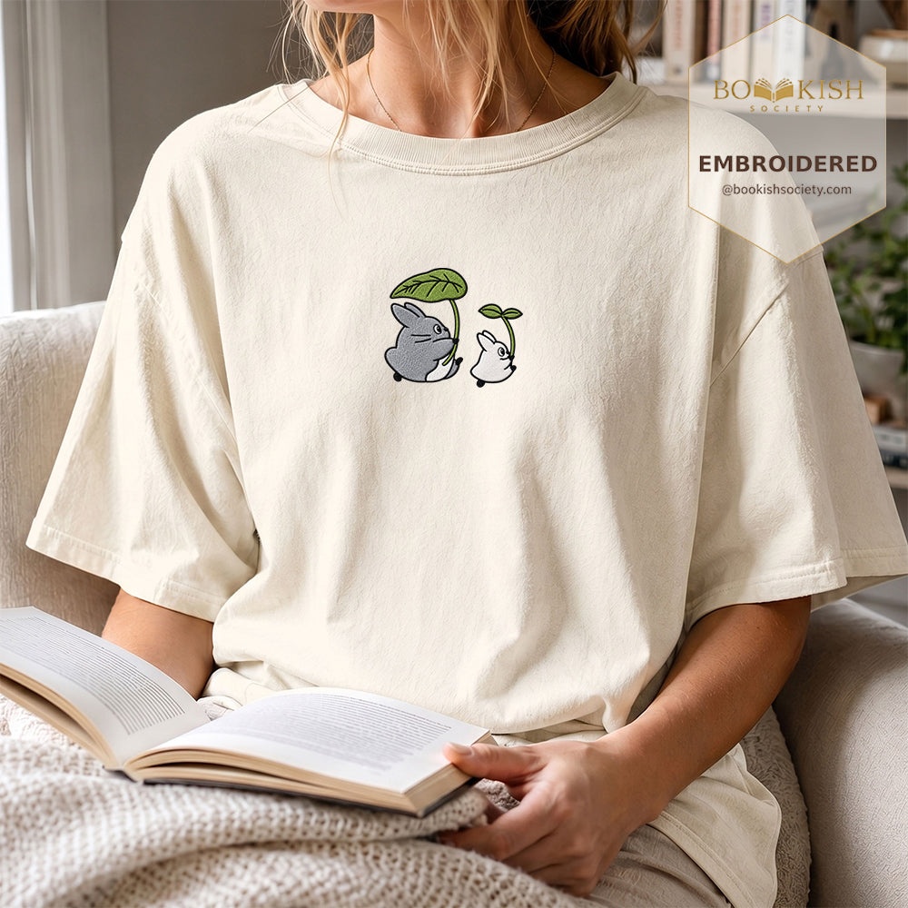 Embroidered Forest Spirits and Flowers Comfort Color® T-shirt Book Lover Gift Ivory