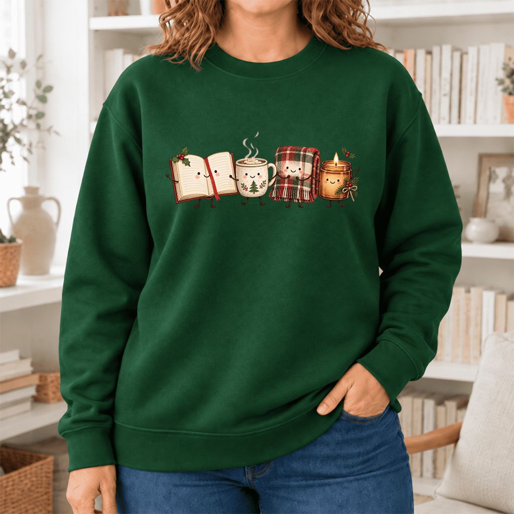 Christmas Cozy Club Softstyle Sweatshirt | Christmas Reader Gift Forest Green