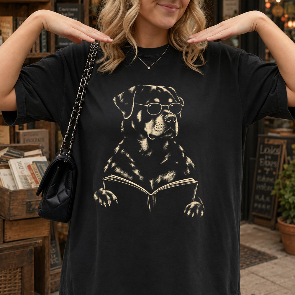 Rottweiler Reading Book Softstyle T-Shirt | Book Lover Gift Black