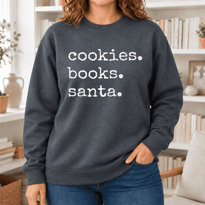 Cookies Books Santa Softstyle Sweatshirt | Christmas Book Lover Gift Dark Heather