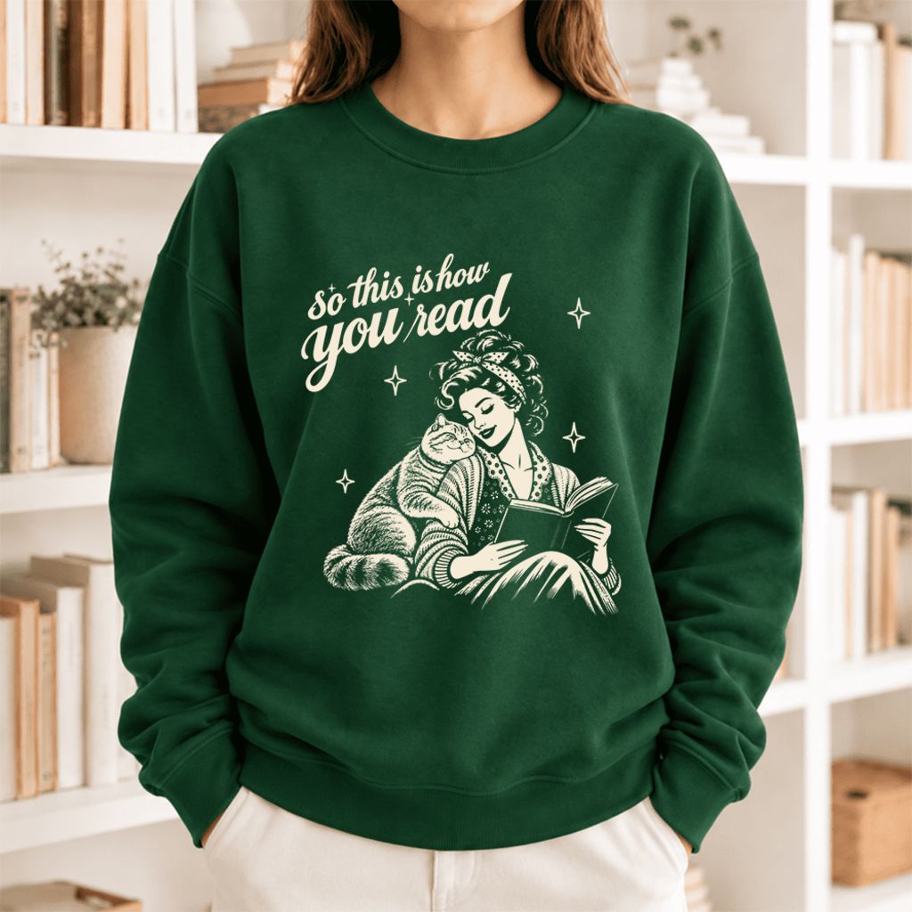 How You Read British Shorthair Softstyle Sweatshirt | Cozy Book & Cat Lover Gift Forest Green