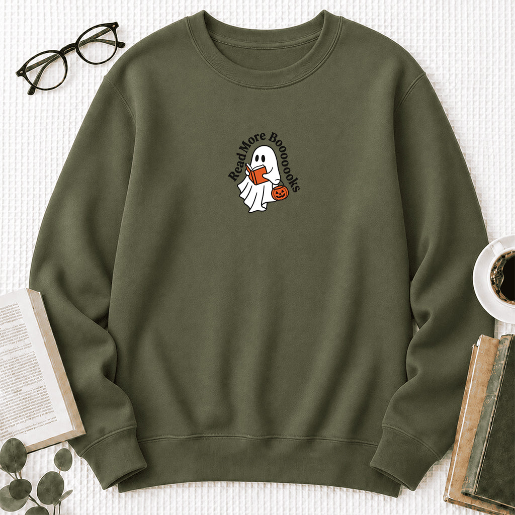 Read More Book Crewneck Sweatshirt | Halloween Reader Gift Military Green