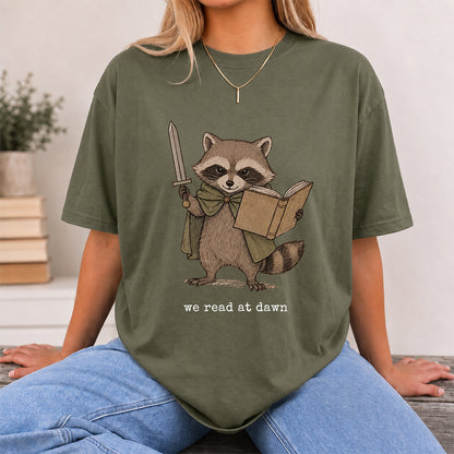 Funny Raccoon Reading Softstyle T-Shirt | Book Lover Gift Military Green
