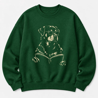 Rottweiler Reading Book Softstyle Sweatshirt | Dog Mom Reader Gift Forest Green