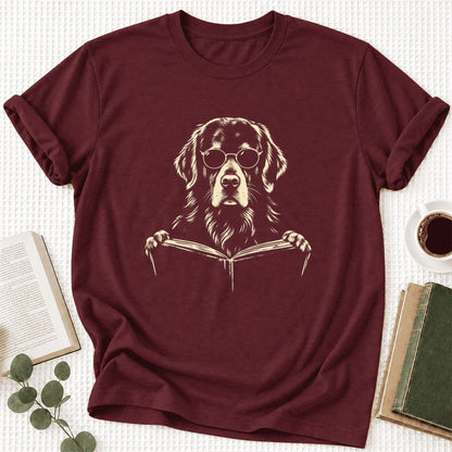 Golden Retriever Reading Book Ultra-Soft Cotton T-Shirt | Dog Mom Reader Gift Maroon