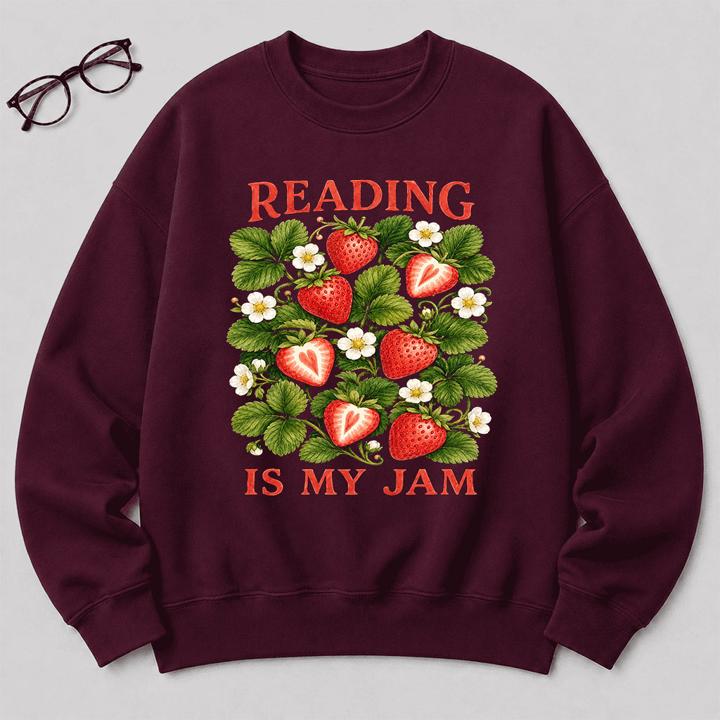 Reading Is My Jam Crewneck Sweatshirt | Reader Gift Maroon