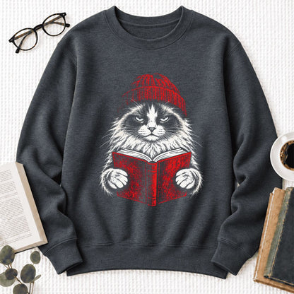 Vintage Reading Cat Ragdoll Softstyle Sweatshirt | Christmas Reader Gift Dark Heather