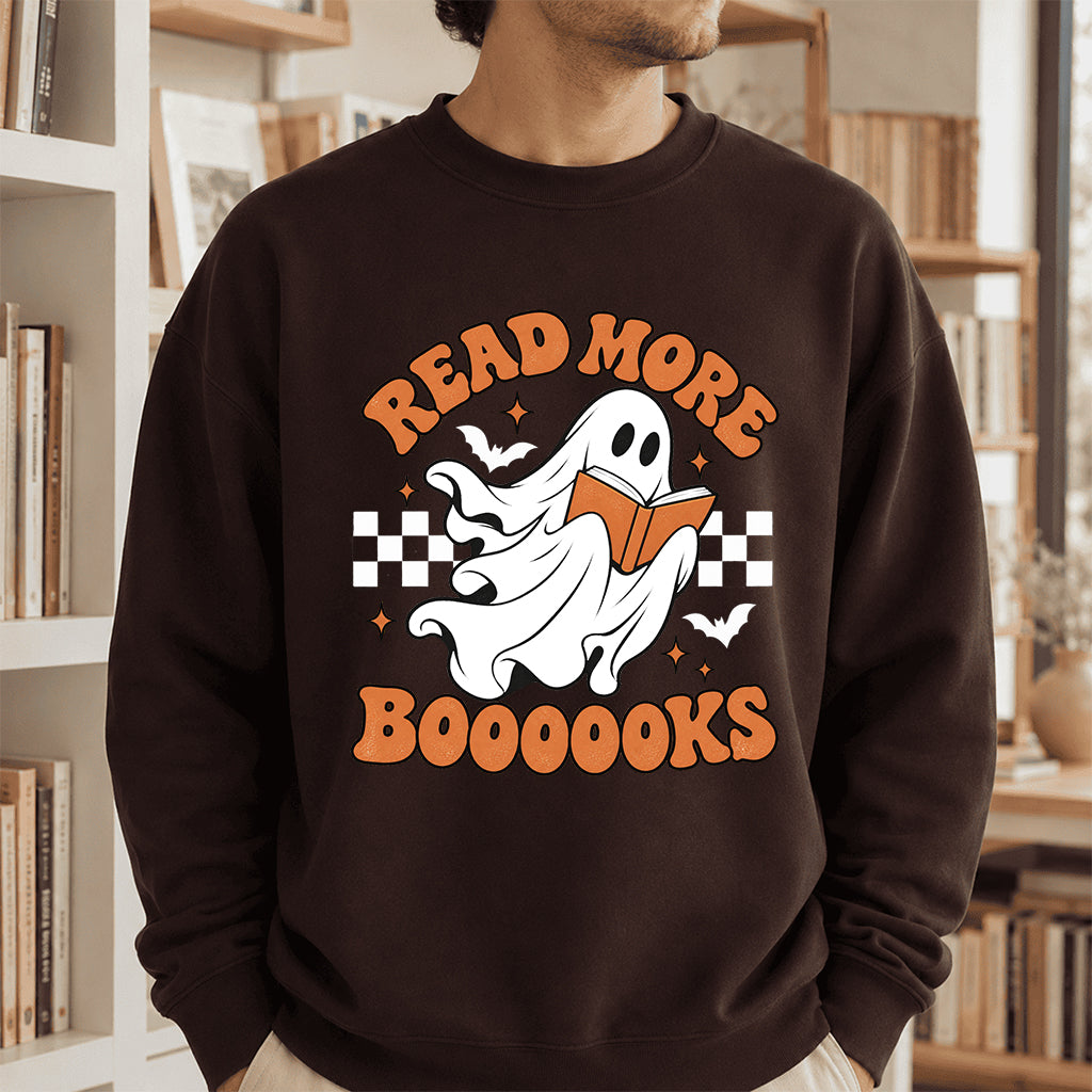 Read More Books Ghost Printed Sweatshirt | Halloween Book Lover Gift Dark Chocolate