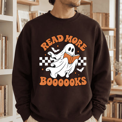 Read More Books Ghost Printed Sweatshirt | Halloween Book Lover Gift Dark Chocolate